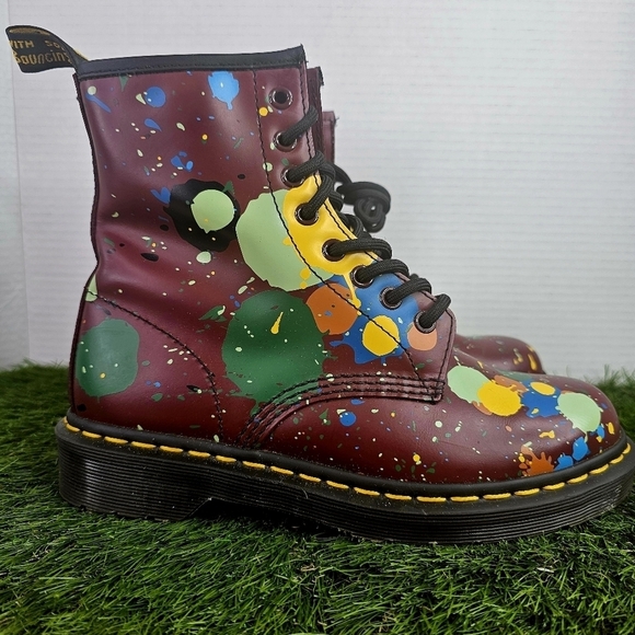 Dr. Martens 1460 Cherry Splatter Smooth Leather Combat Boots - Picture 3 of 10